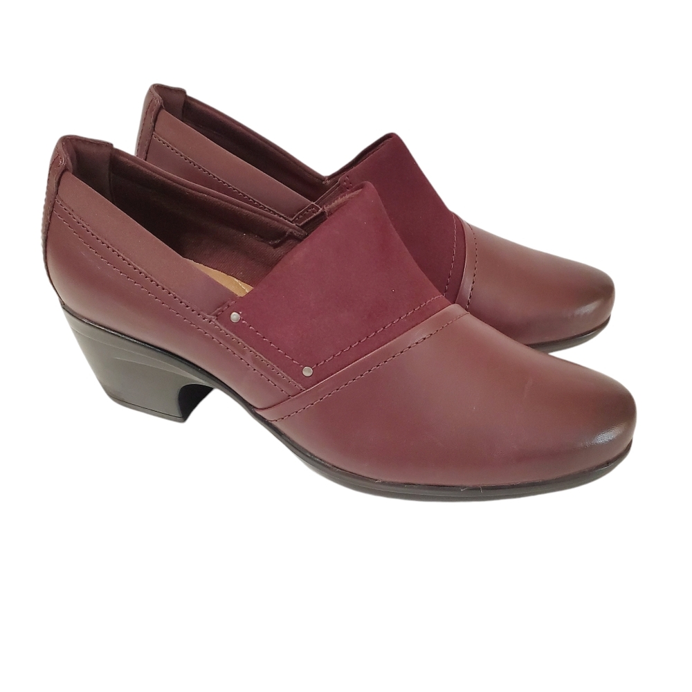 Clarks Collection Leather Heeled Shooties Emily Step Size 9 Burgundy